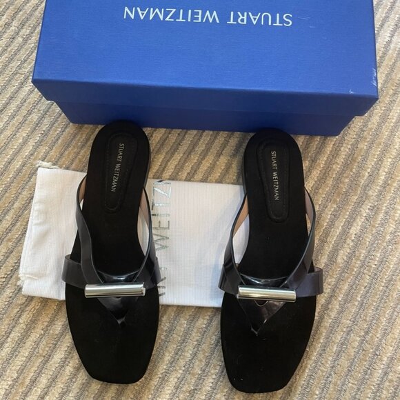 STUART WEITZMAN Arro Metallic Bar Thong Sandal Size 7.5 - Picture 2 of 6
